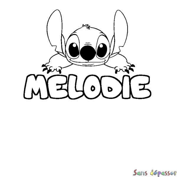 Coloriage prénom MELODIE - d&eacute;cor Stitch