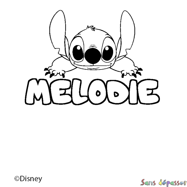 Coloriage pr&eacute;nom MELODIE - d&eacute;cor Stitch