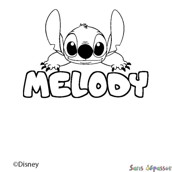 Coloriage pr&eacute;nom MELODY - d&eacute;cor Stitch