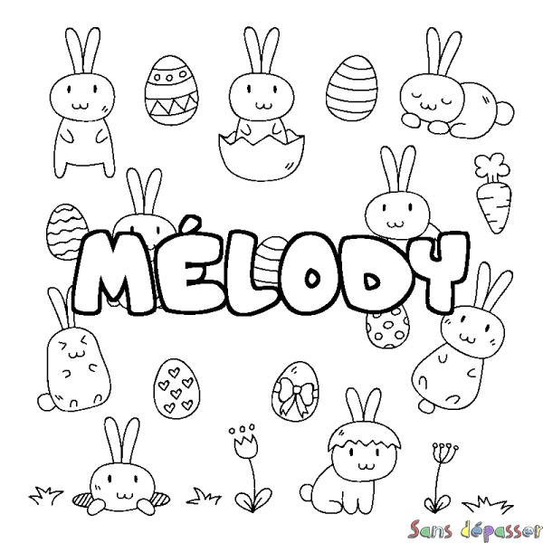 Coloriage pr&eacute;nom M&Eacute;LODY - d&eacute;cor Paques