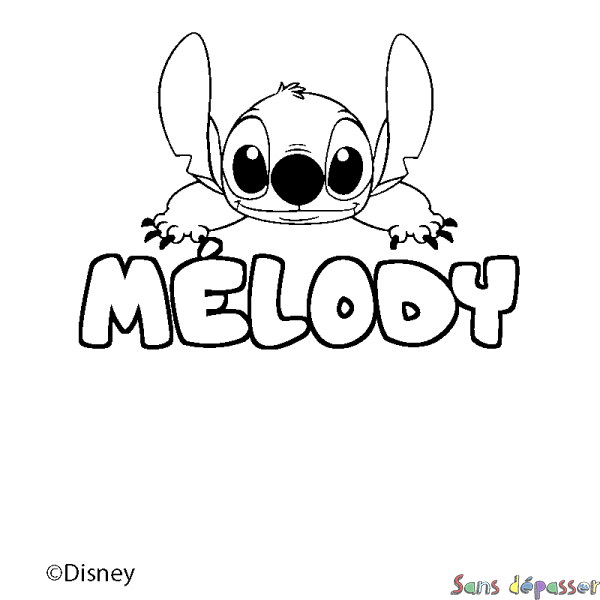 Coloriage pr&eacute;nom M&Eacute;LODY - d&eacute;cor Stitch