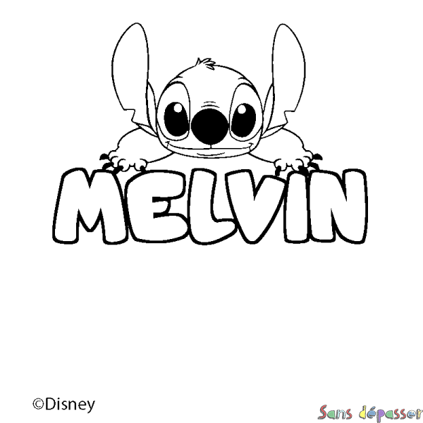 Coloriage pr&eacute;nom MELVIN - d&eacute;cor Stitch