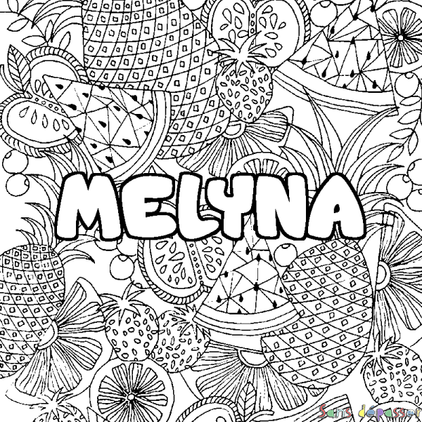 Coloriage prénom MELYNA - d&eacute;cor Mandala fruits