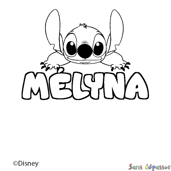 Coloriage pr&eacute;nom M&Eacute;LYNA - d&eacute;cor Stitch