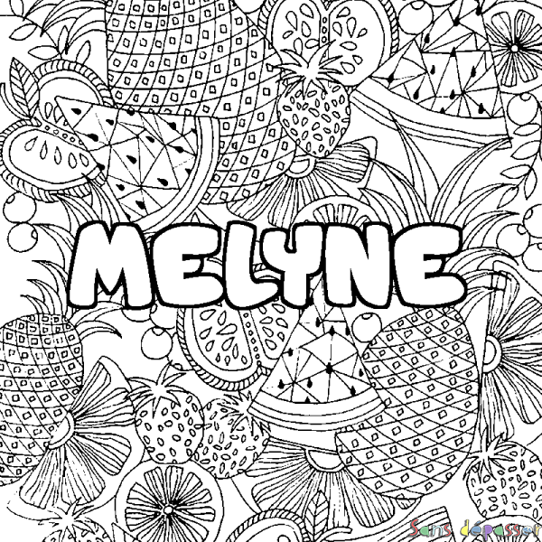 Coloriage prénom MELYNE - d&eacute;cor Mandala fruits