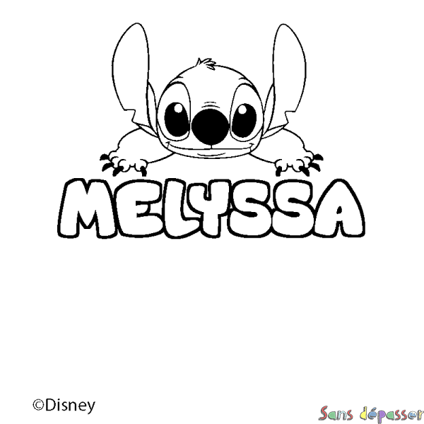 Coloriage pr&eacute;nom MELYSSA - d&eacute;cor Stitch