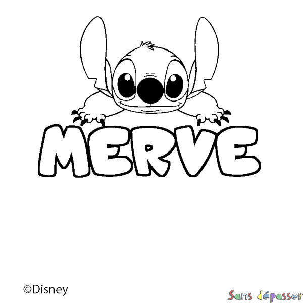 Coloriage pr&eacute;nom MERVE - d&eacute;cor Stitch