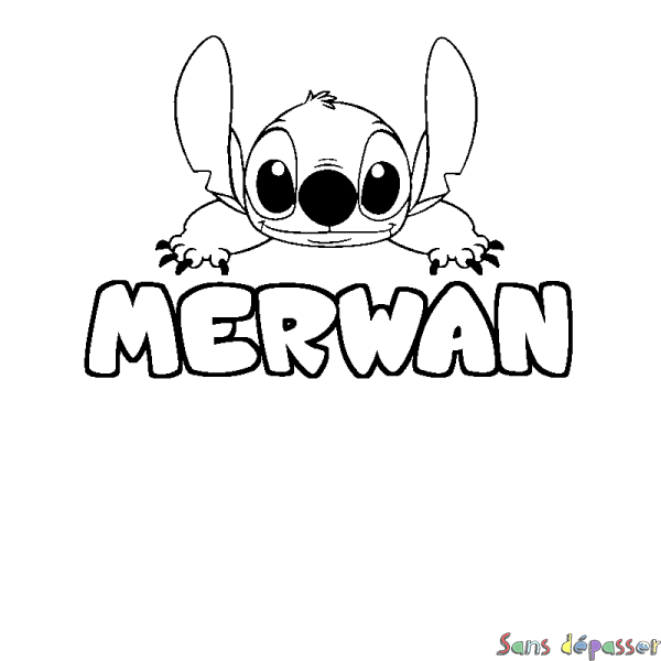 Coloriage prénom MERWAN - d&eacute;cor Stitch
