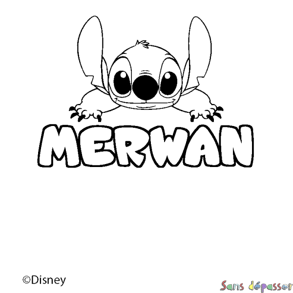 Coloriage pr&eacute;nom MERWAN - d&eacute;cor Stitch