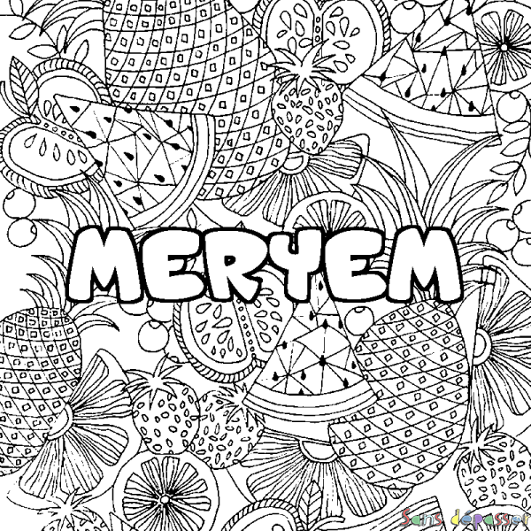 Coloriage prénom MERYEM - d&eacute;cor Mandala fruits