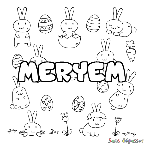 Coloriage pr&eacute;nom MERYEM - d&eacute;cor Paques