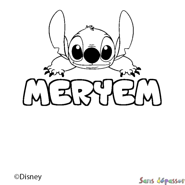 Coloriage pr&eacute;nom MERYEM - d&eacute;cor Stitch