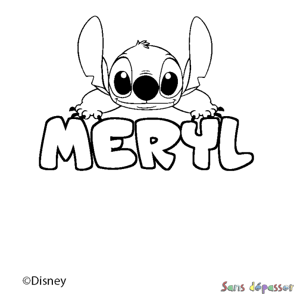 Coloriage pr&eacute;nom MERYL - d&eacute;cor Stitch