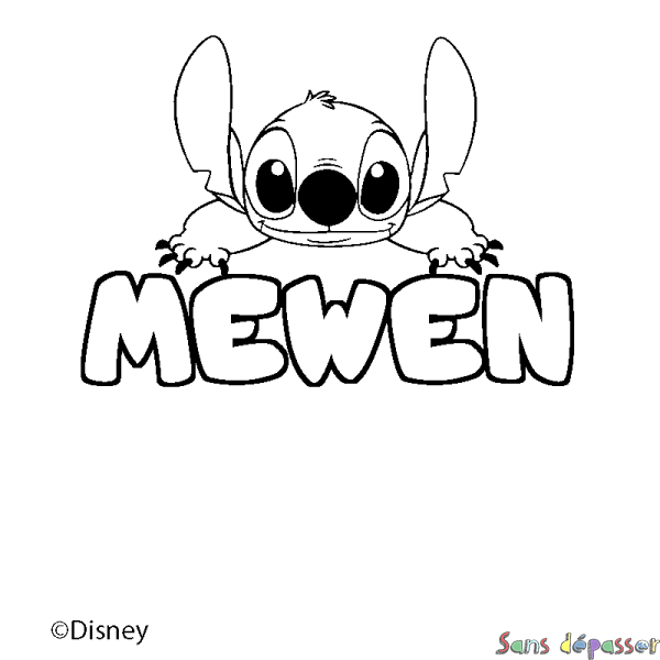 Coloriage pr&eacute;nom MEWEN - d&eacute;cor Stitch