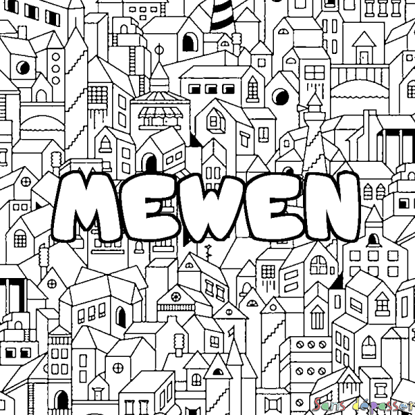 Coloriage pr&eacute;nom MEWEN - d&eacute;cor Ville