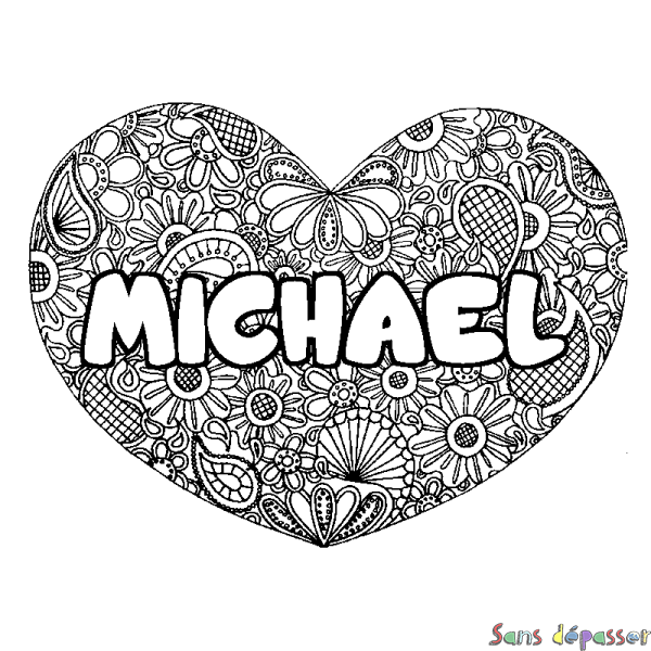 Coloriage pr&eacute;nom MICHAEL - d&eacute;cor Mandala coeur