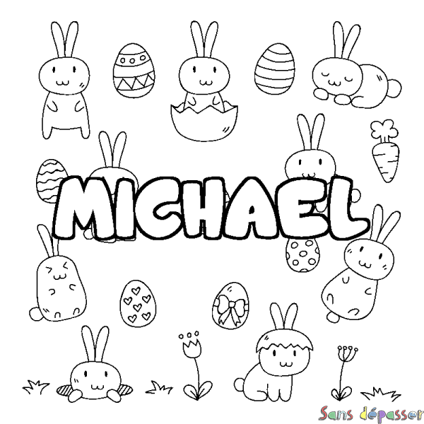 Coloriage pr&eacute;nom MICHAEL - d&eacute;cor Paques