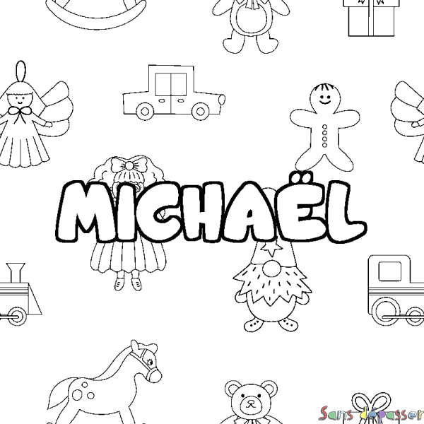 Coloriage pr&eacute;nom MICHA&Euml;L - d&eacute;cor Jouets