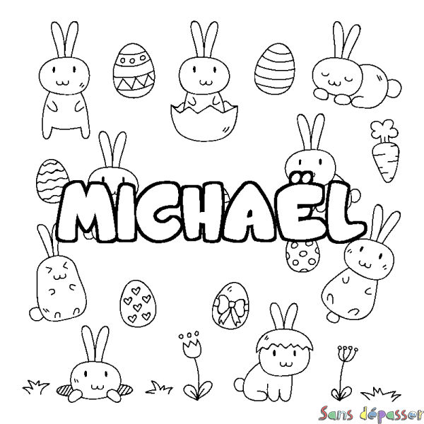 Coloriage pr&eacute;nom MICHA&Euml;L - d&eacute;cor Paques