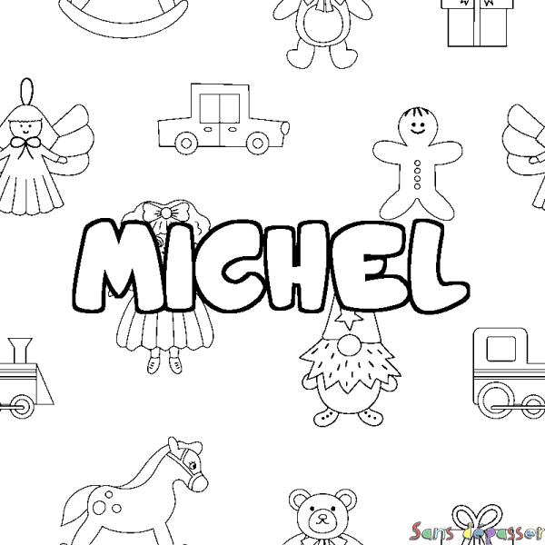 Coloriage pr&eacute;nom MICHEL - d&eacute;cor Jouets