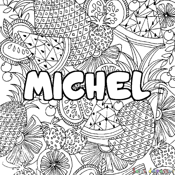 Coloriage pr&eacute;nom MICHEL - d&eacute;cor Mandala fruits