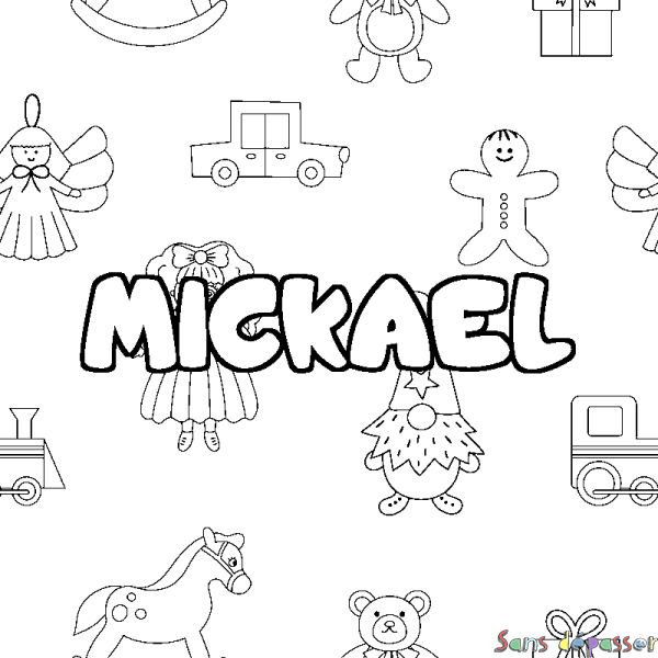 Coloriage pr&eacute;nom MICKAEL - d&eacute;cor Jouets