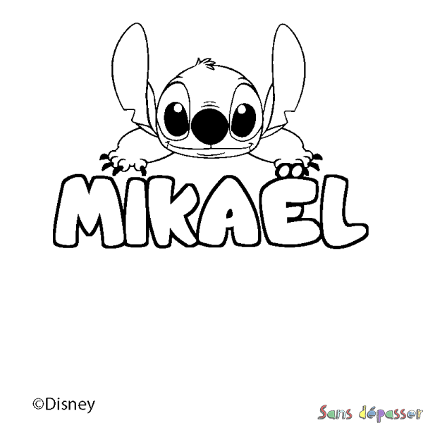 Coloriage pr&eacute;nom MIKA&Euml;L - d&eacute;cor Stitch