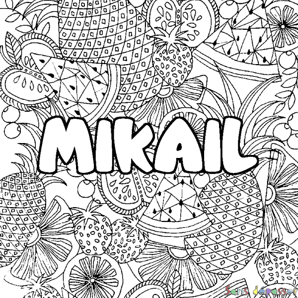 Coloriage prénom MIKAIL - d&eacute;cor Mandala fruits
