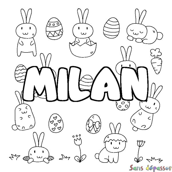 Coloriage pr&eacute;nom MILAN - d&eacute;cor Paques