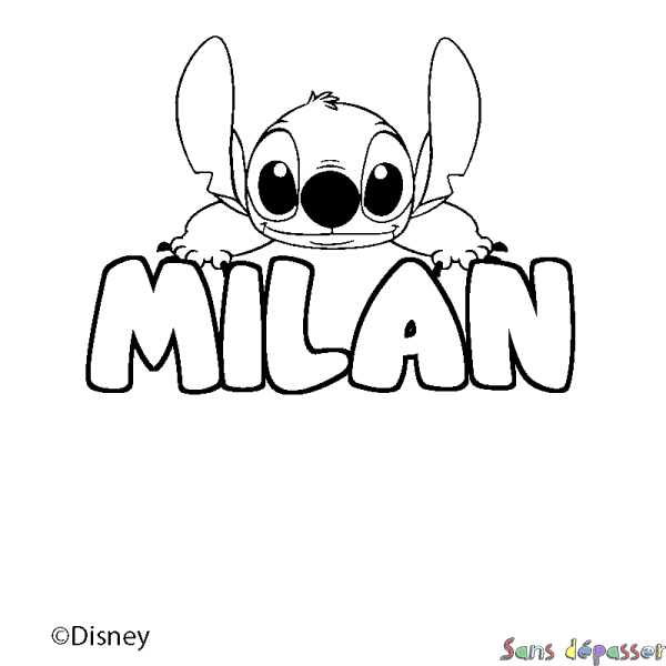 Coloriage pr&eacute;nom MILAN - d&eacute;cor Stitch