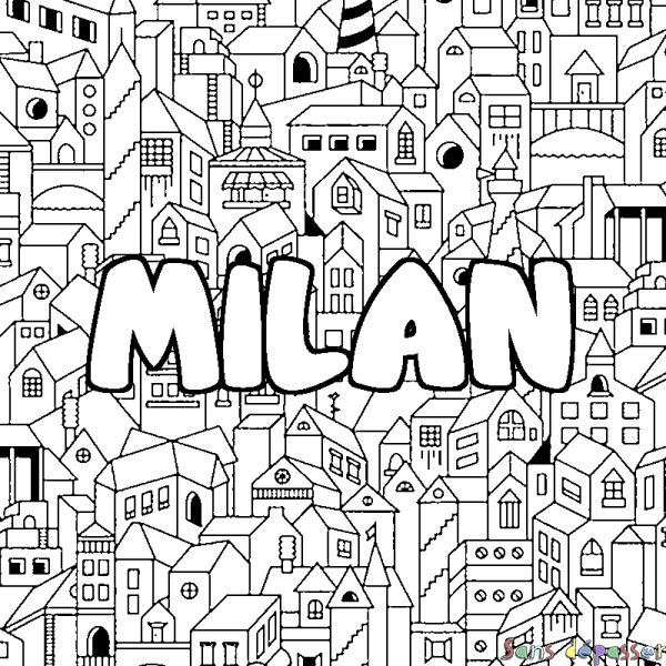 Coloriage pr&eacute;nom MILAN - d&eacute;cor Ville