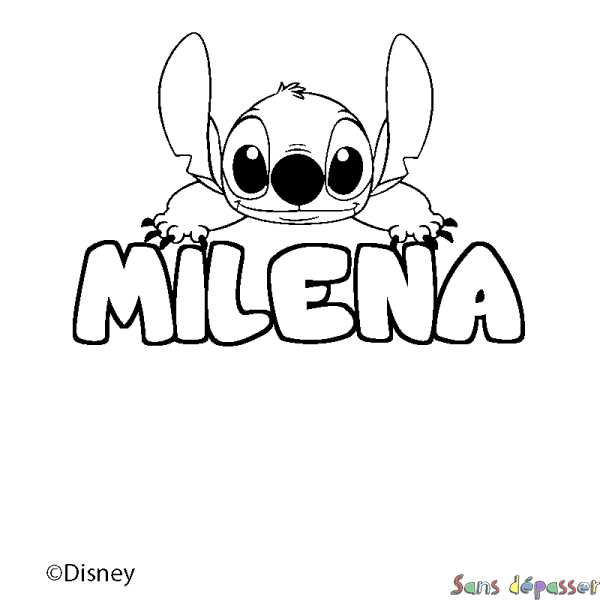 Coloriage pr&eacute;nom MILENA - d&eacute;cor Stitch