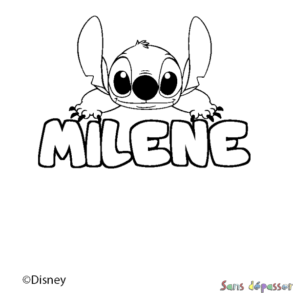 Coloriage pr&eacute;nom MILENE - d&eacute;cor Stitch