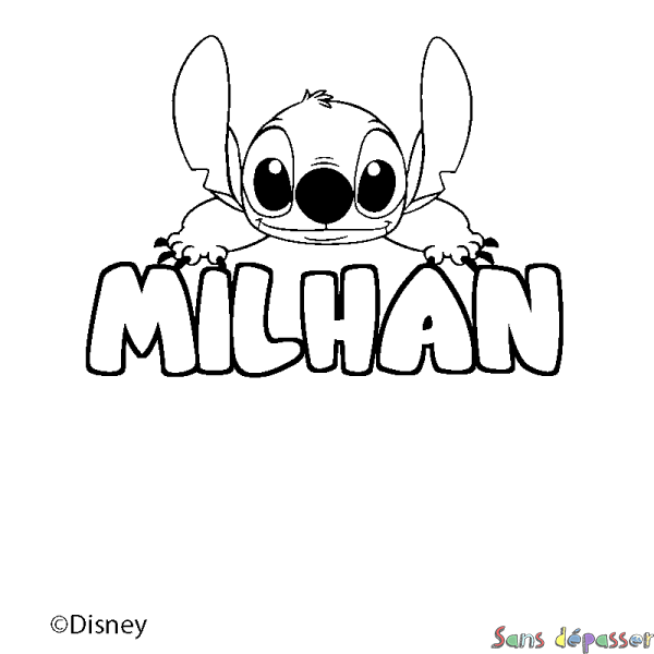Coloriage pr&eacute;nom MILHAN - d&eacute;cor Stitch