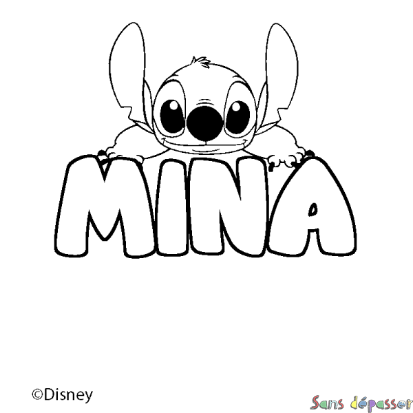 Coloriage pr&eacute;nom MINA - d&eacute;cor Stitch