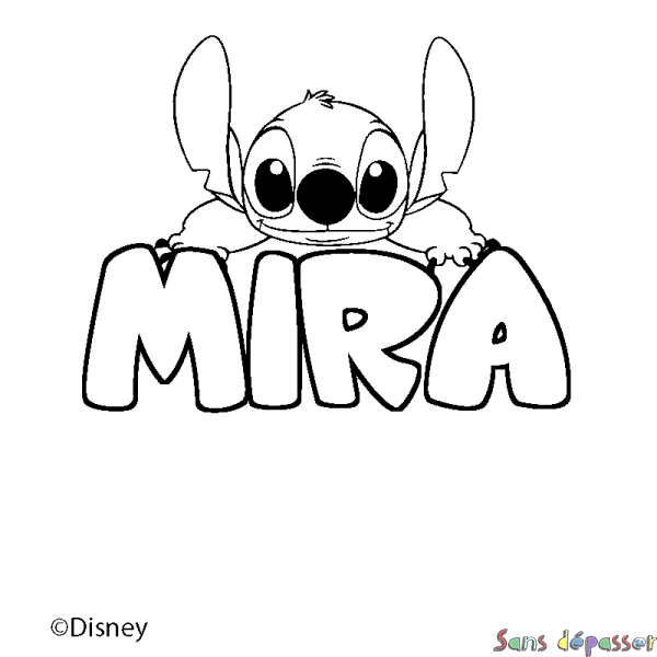 Coloriage pr&eacute;nom MIRA - d&eacute;cor Stitch