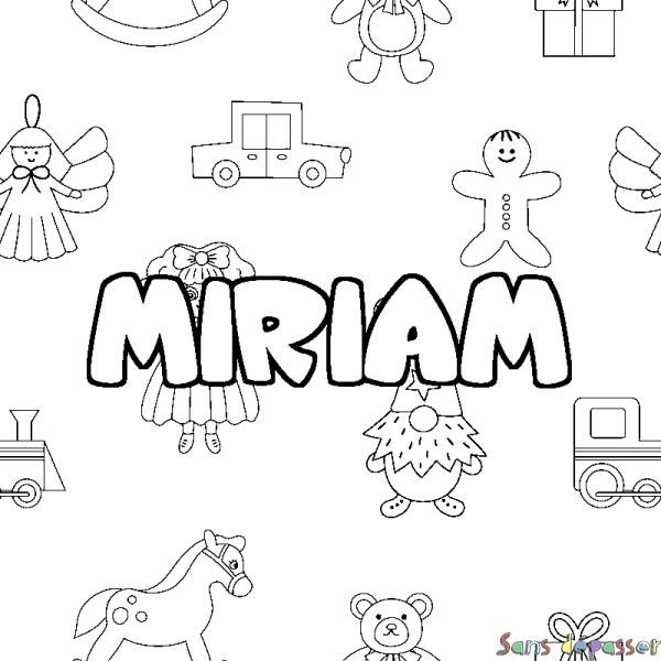 Coloriage pr&eacute;nom MIRIAM - d&eacute;cor Jouets