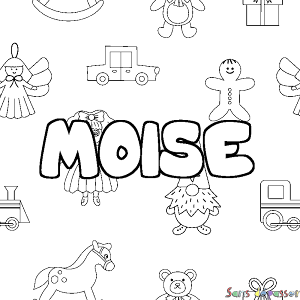 Coloriage pr&eacute;nom MOISE - d&eacute;cor Jouets