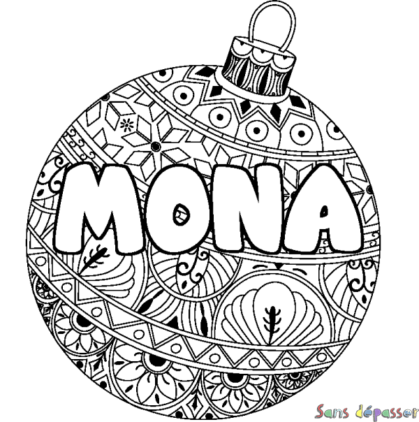 Coloriage pr&eacute;nom MONA - d&eacute;cor Boule de No&euml;l