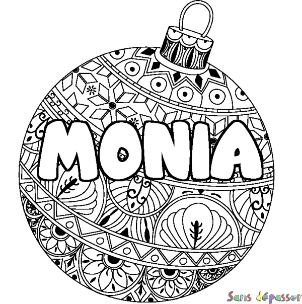 Coloriage pr&eacute;nom MONIA - d&eacute;cor Boule de No&euml;l