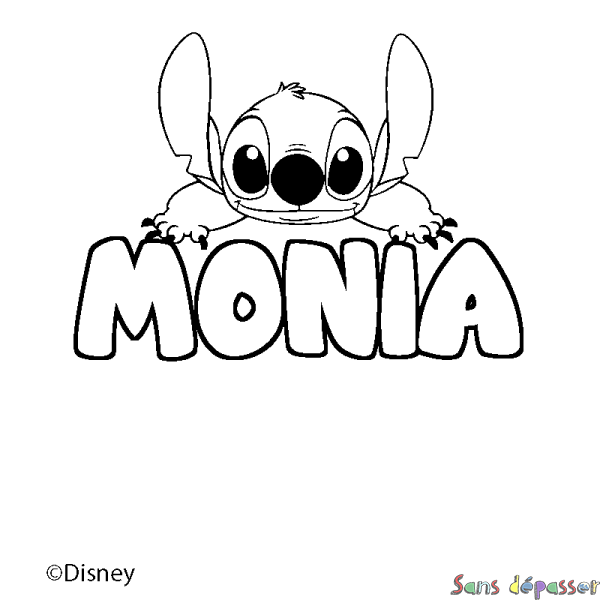 Coloriage pr&eacute;nom MONIA - d&eacute;cor Stitch