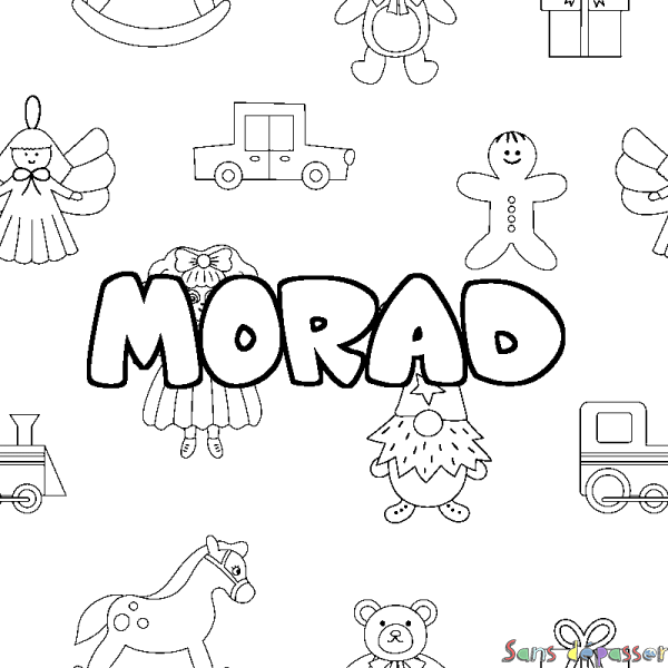 Coloriage pr&eacute;nom MORAD - d&eacute;cor Jouets