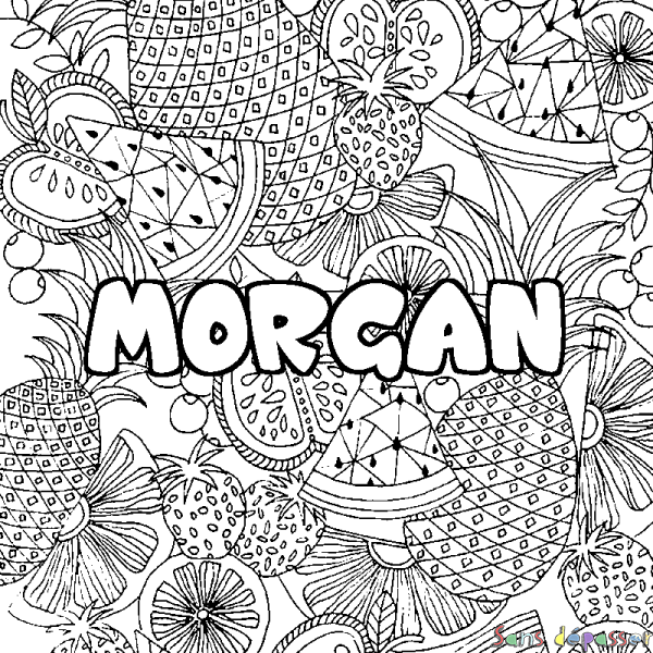 Coloriage prénom MORGAN - d&eacute;cor Mandala fruits