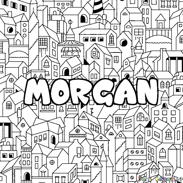 Coloriage prénom MORGAN - d&eacute;cor Ville