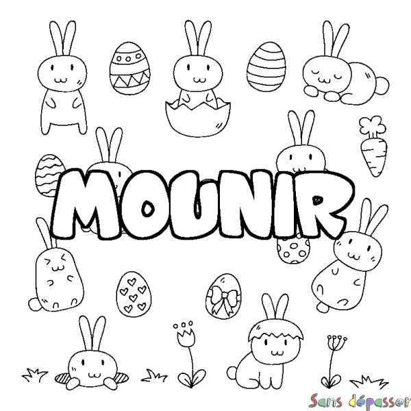 Coloriage pr&eacute;nom MOUNIR - d&eacute;cor Paques