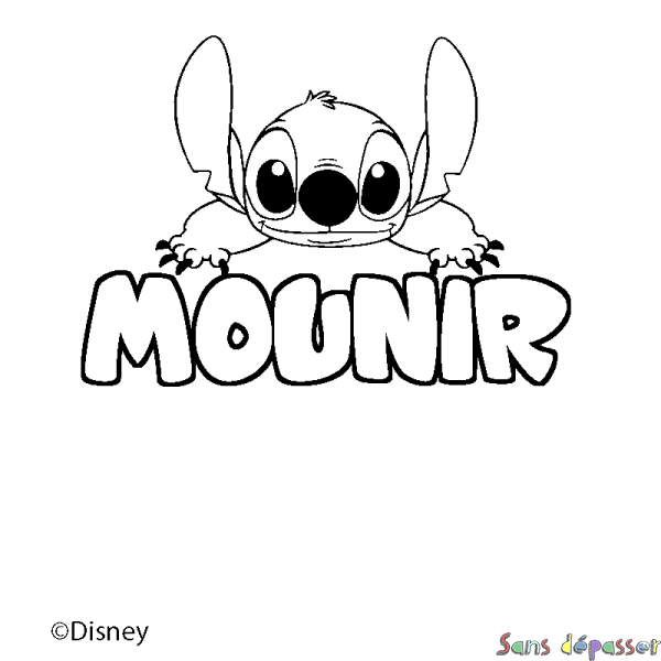 Coloriage pr&eacute;nom MOUNIR - d&eacute;cor Stitch