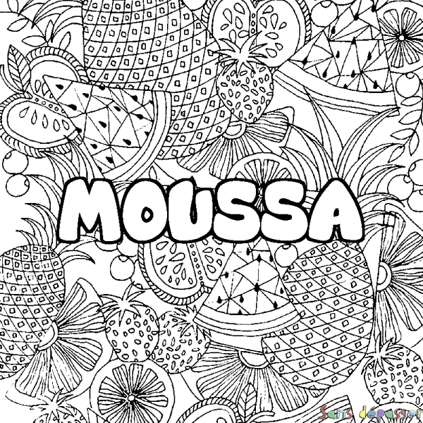 Coloriage prénom MOUSSA - d&eacute;cor Mandala fruits
