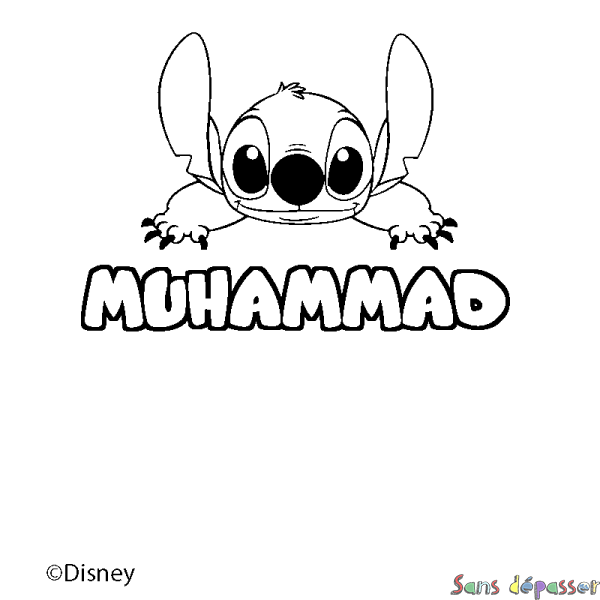 Coloriage pr&eacute;nom MUHAMMAD - d&eacute;cor Stitch