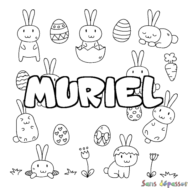 Coloriage pr&eacute;nom MURIEL - d&eacute;cor Paques