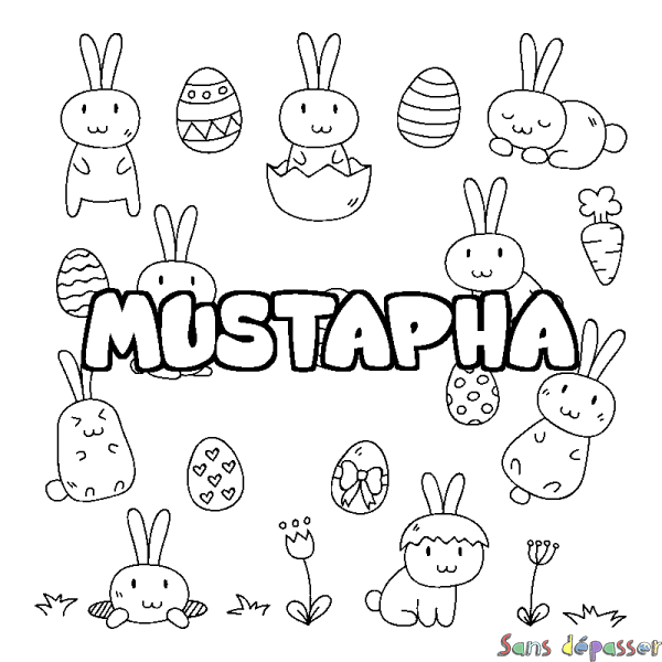Coloriage pr&eacute;nom MUSTAPHA - d&eacute;cor Paques